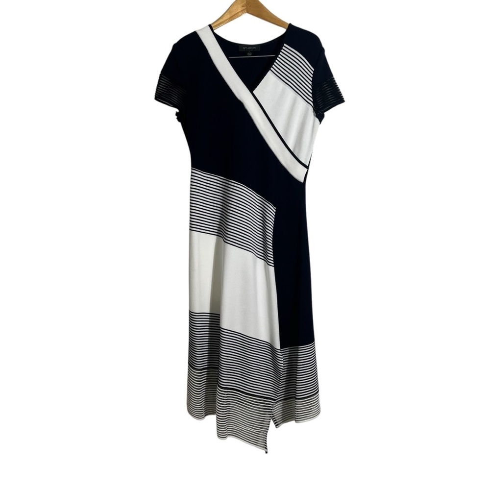 ST. JOHN Colorblock Tech Knit Short Sleeve Midi Dress - Picture 2 of 14
